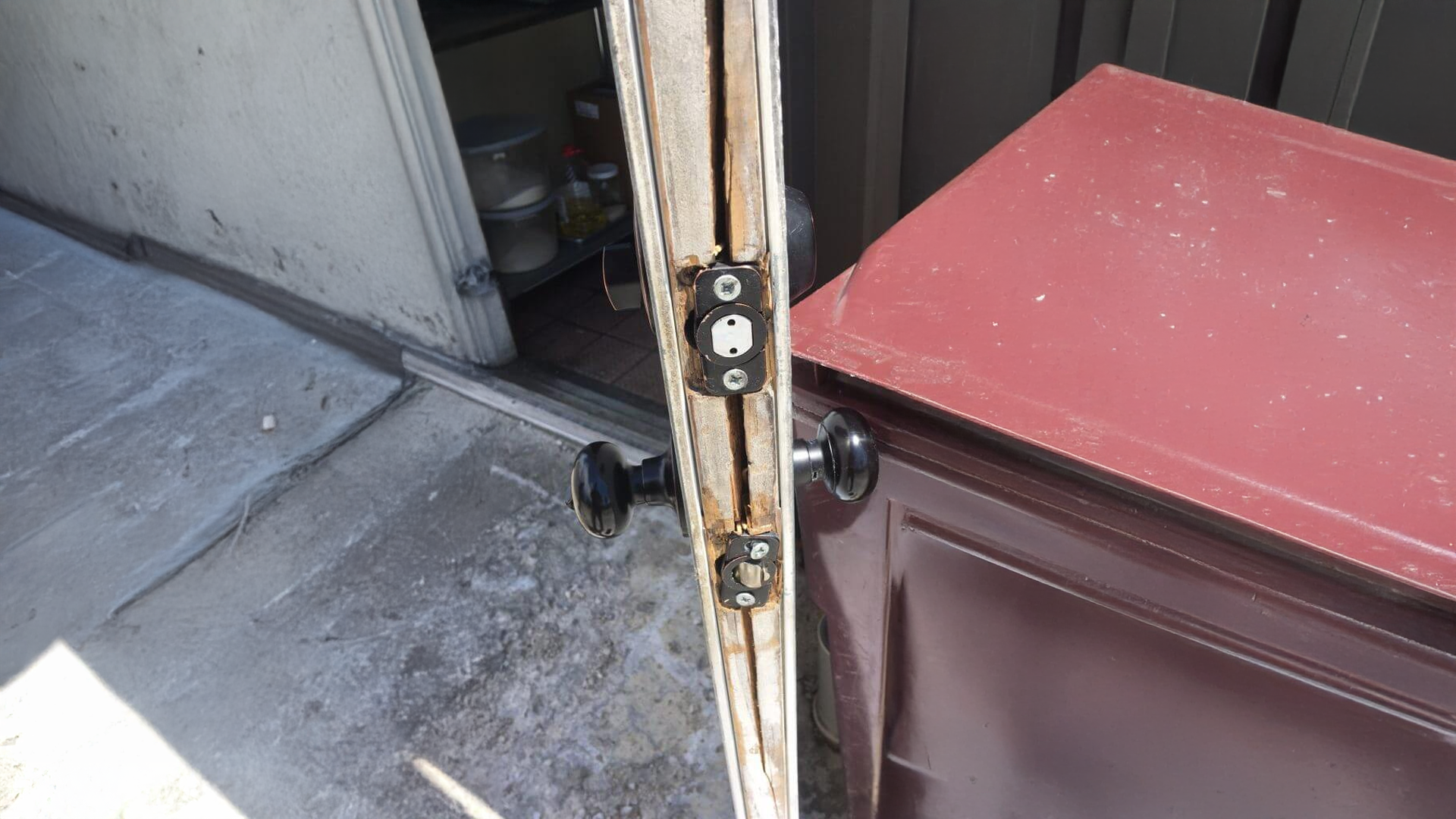 Door break-in before Swartz Restortation